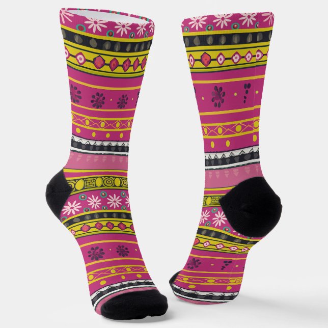 Pink-Blume-Muster Socken (Gewinkelt)