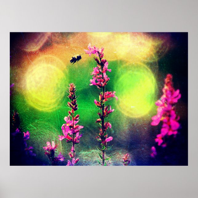 Pink Blume N Bee Yellow Bokah Poster (Vorne)
