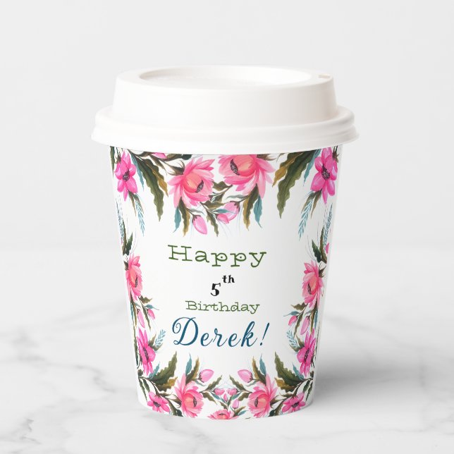 Pink-Blume Papiertasse Pappbecher (Vorderseite)