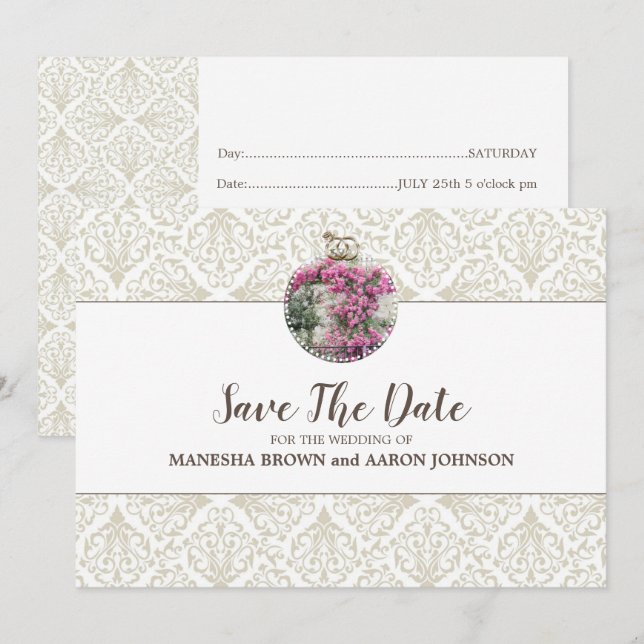 PINK-Blume - Save the Date flache Karte (Vorne/Hinten)