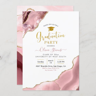 Pink Blush and Gold Agate Graduation Party Einladung
