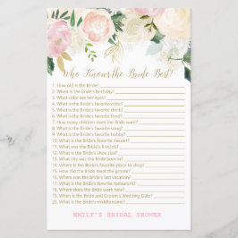Pink Blush and Gold Brautparty Game DRUCKT