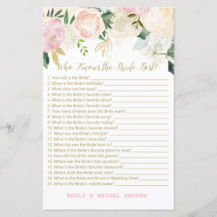 Pink Blush and Gold Brautparty Game DRUCKT