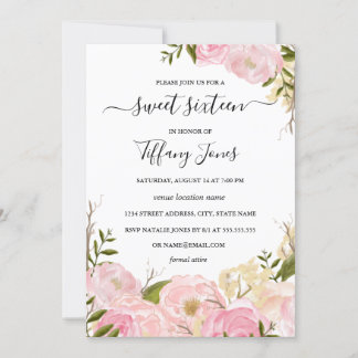 Pink Blush Aquarellfarben 16 . Geburtstag Einladun Einladung