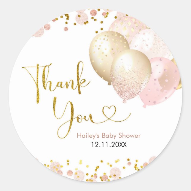 Pink Blush Ballon Babydusche Danke Sticker (Vorderseite)