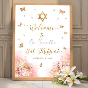 Pink Blush Bat Mitzvah Begrüßung Schildschaumplatt Poster