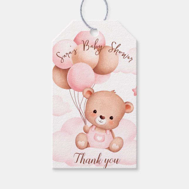 Pink Blush Bear Baby Dusche Danke Geschenkanhänger (Vorderseite)