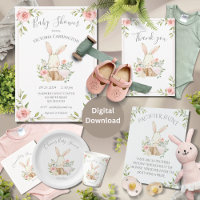 Pink Blush Bloral Bunny Rabbit Babydusche