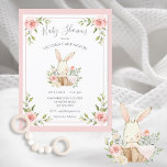 Pink Blush Bloral Bunny Rabbit Babydusche Postkarte<br><div class="desc">Süße kleine Aquarellkaninchen in einem Korbkorb und hübschen Blume. Ihre kleine rosa Decke ist über die Seite gezogen. So niedlich für die Babydusche. 100% Kundenzufriedenheit mit "Zazzle"</div>