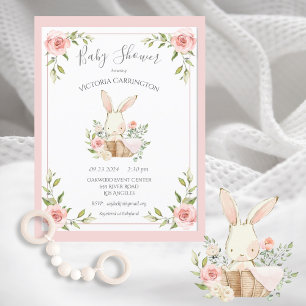 Pink Blush Bloral Bunny Rabbit Babydusche Postkarte