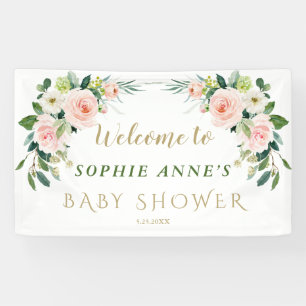 Pink Blush Blume Babydusche Begrüßungszeichen Banner