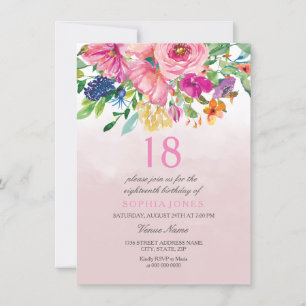 Pink Blush Blume Girls 18. 17. 19. Geburtstag Einladung