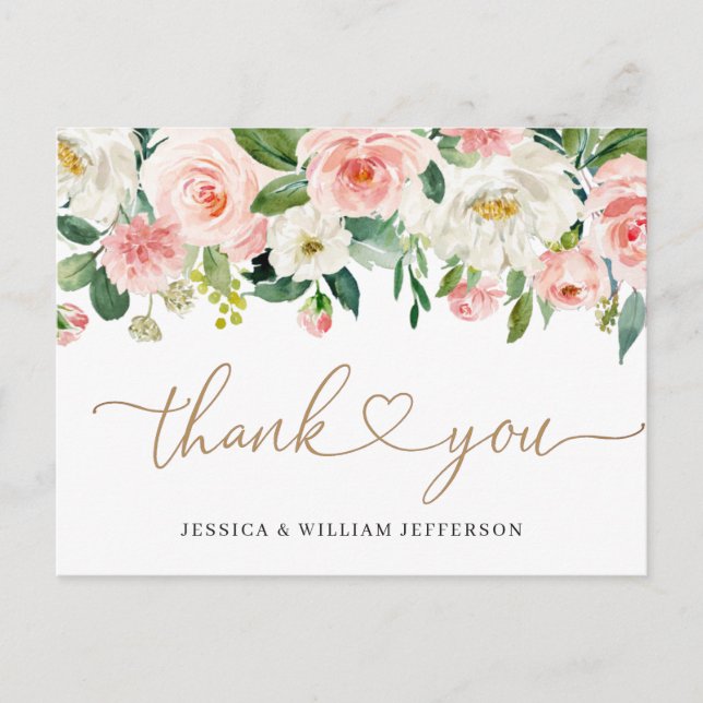 Pink Blush Blume Grüne Florenz Vielen Dank Postkarte (Vorderseite)