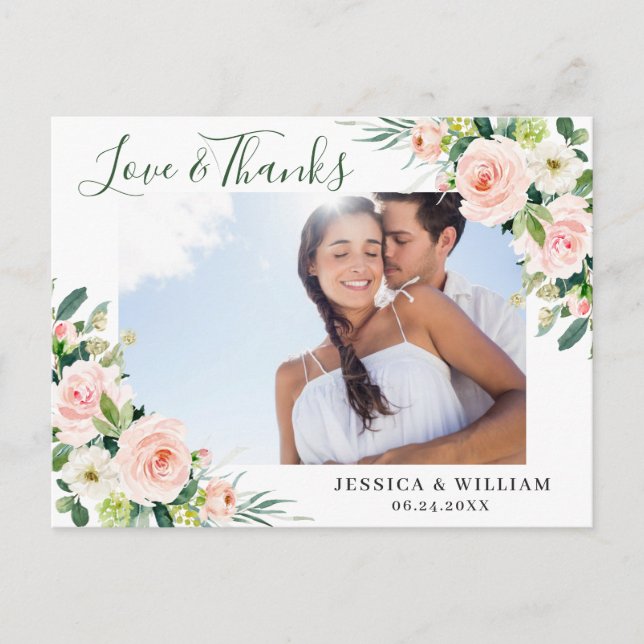 Pink Blush Blume Grüne Florenz Vielen Dank Postkarte (Vorderseite)