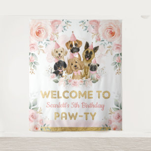 Pink Blush Blume Welpe Dogs Baby Girl Willkommen Wandteppich