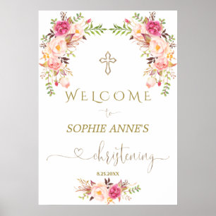 Pink Blush Blumen Welcome Girl Christening Sign Poster