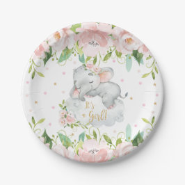 Pink Blush Blumenschläfer Elephant Babydusche Pappteller
