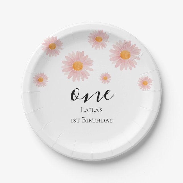 Pink Blush Boho Daisy Birthday  Pappteller (Vorderseite)