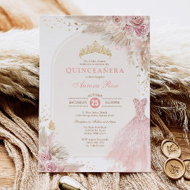 Pink Blush Boho Floral Quinceañera 15. Geburtstag Einladung