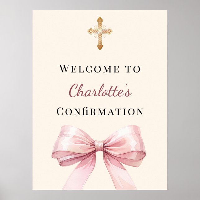Pink blush bow ivory Confirmation welcome Poster (Vorne)