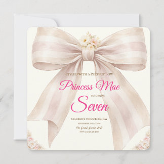Pink Blush Bow Princess Ribbon Birthday Invitation Einladung