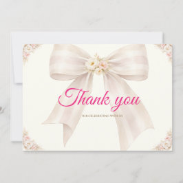 Pink Blush Bow Princess Ribbon Thank You Card Dankeskarte