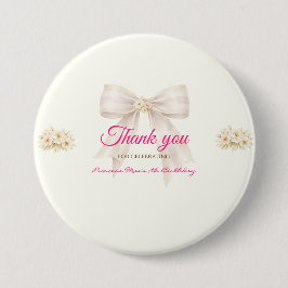 Pink Blush Bow Princess Ribbon Thank You Pin Button