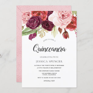 Pink Blush & Burgund Blume Quinceanera laden ein Einladung