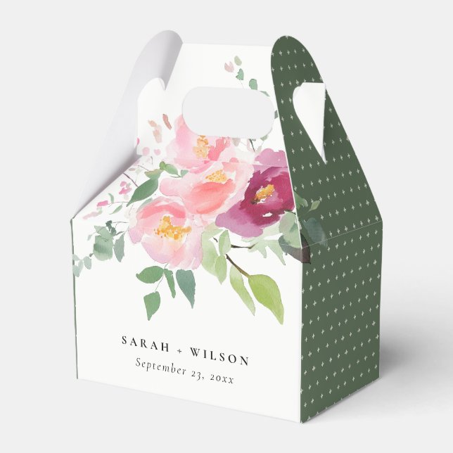 Pink Blush Burgund Rose Wasserfarbenprägung Geschenkschachtel (Vorderseite)