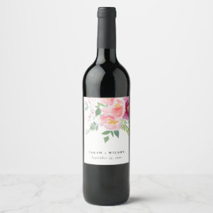 Pink Blush Burgund Rose Wasserfarbenprägung Weinetikett