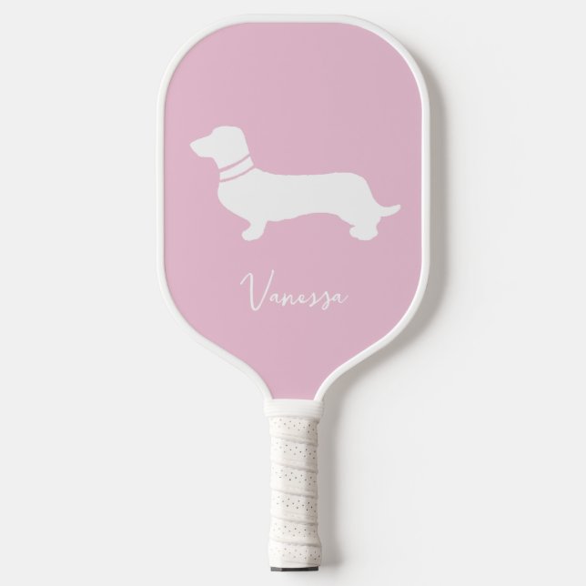 Pink blush champagne custom modern dachsund pickleball schläger (Vorderseite)