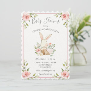 Pink Blush Felt White Paper Bunny Baby Dusche Einladung