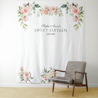 Pink Blush Floral 16 . Geburtstag Foto Prop Wandteppich