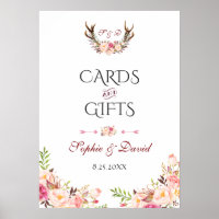 Pink Blush Floral Antlers Wedding Cards & Gifts