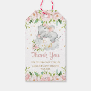 Pink Blush Floral Baby Elephant Danke Geschenkanhänger