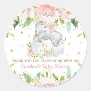 Pink Blush Floral Baby Elephant Danke Runder Aufkleber
