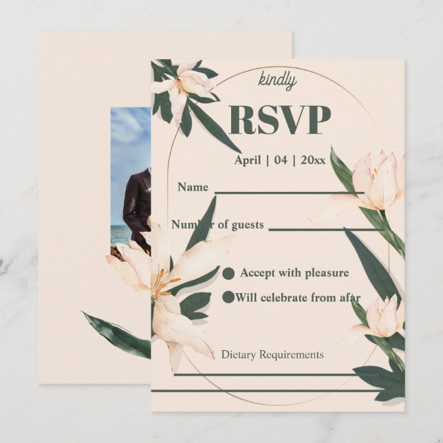Pink blush floral Circle RSVP Card Einladung (Vorne/Hinten)