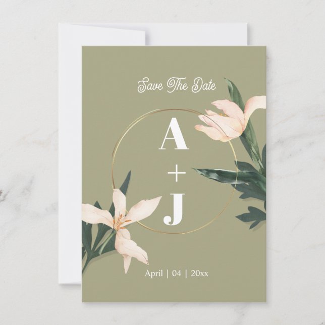 Pink blush floral Circle save the date card Einladung (Vorderseite)