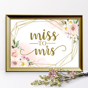 Pink Blush Floral Geometric Miss an Frau Sign Poster