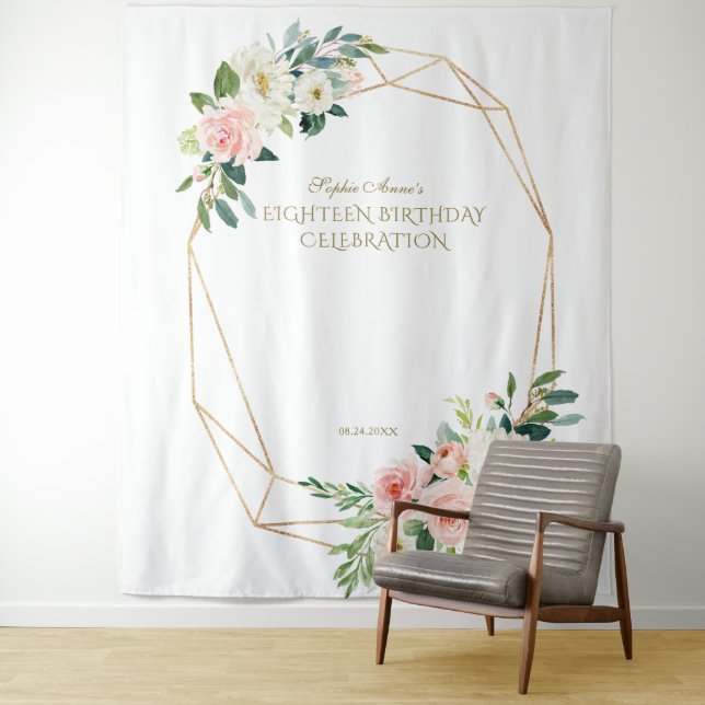 Pink Blush Floral Gold 18 Foto Stand Prop Wandteppich (Beispiel)