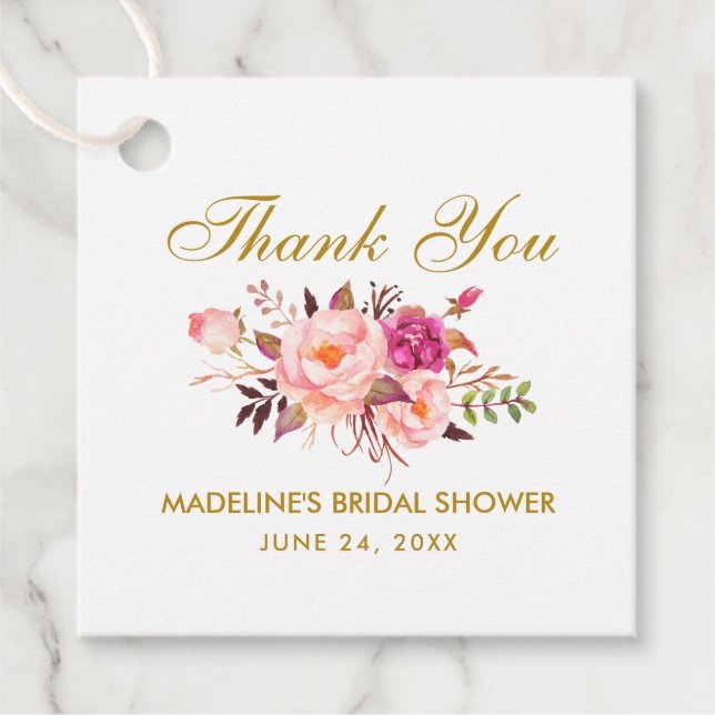 Pink Blush Floral Gold Brautparty Vielen Dank Geschenkanhänger (Vorderseite)