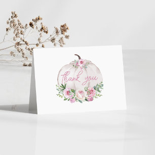 Pink Blush Floral Kleine Pumpkin Baby Dusche Dankeskarte