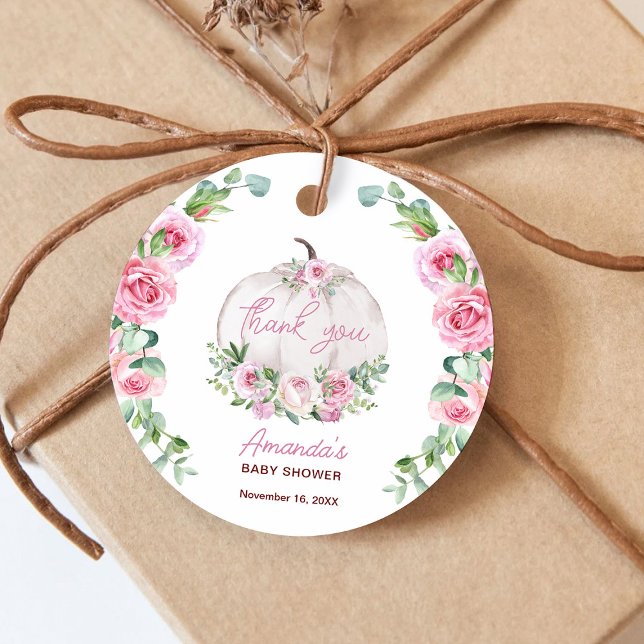 Pink Blush Floral Kleine Pumpkin Baby Dusche Geschenkanhänger (Von Creator hochgeladen)