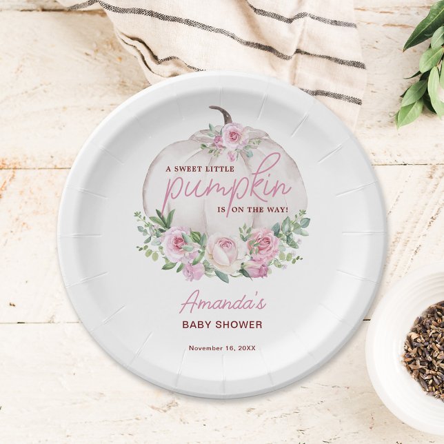 Pink Blush Floral Kleine Pumpkin Baby Dusche Pappteller (Von Creator hochgeladen)