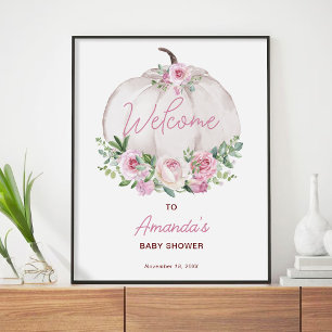 Pink Blush Floral Kleiner Pumpkin Baby Begrüßungsz Poster