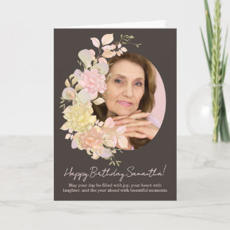 Pink Blush Floral Photo Frame Birthday Greeting Karte
