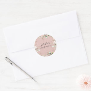 Pink Blush Floral Wasserfarbe Glitzern Quinceañera Runder Aufkleber