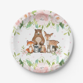 Pink Blush Floral Woodland Tiere 1. Geburtstag Pappteller