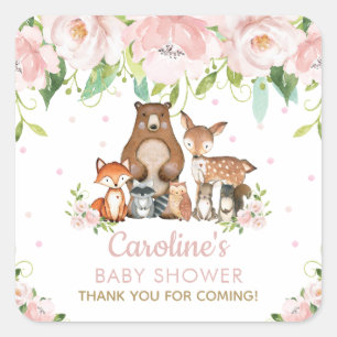 Pink Blush Floral Woodland Tiere Vielen Dank Quadratischer Aufkleber