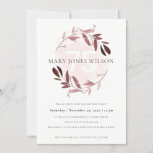 PINK BLUSH FOLIAGE WREATH JEDE 75 GEBURTSTAGSKARTE DANKESKARTE
